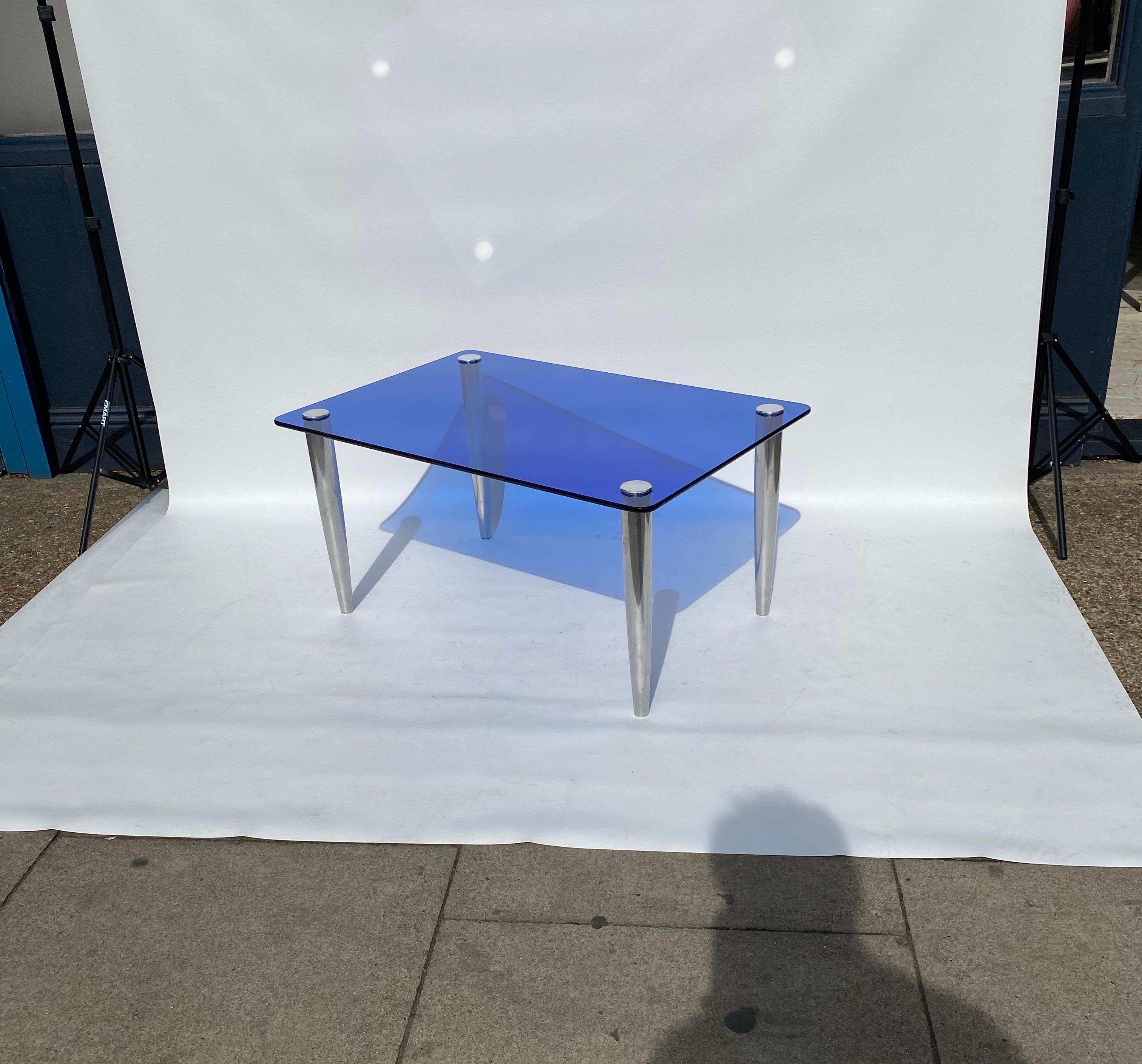 2 x 1950s Fontana Arte Blue Mirror Glass Rectangular Coffee Table Chrome Italian For Sale 7