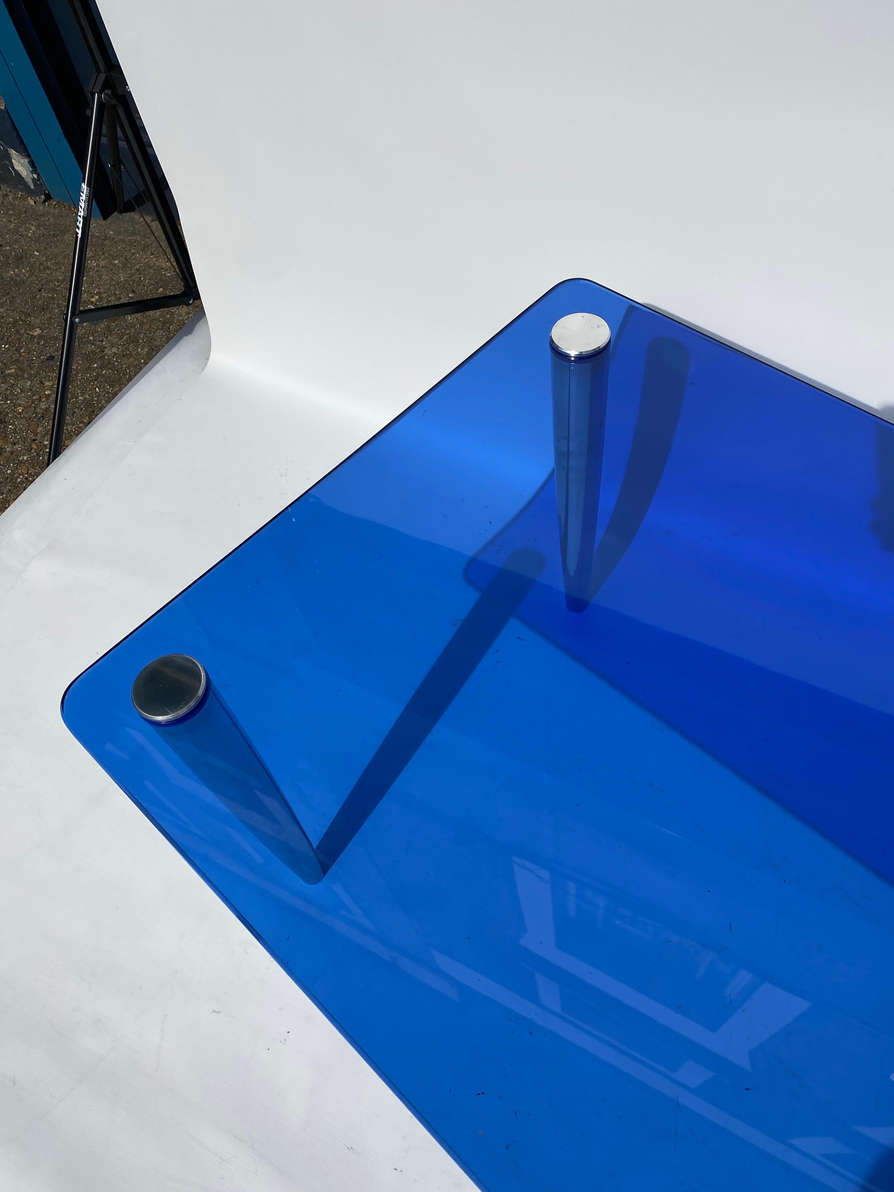 2 x 1950s Fontana Arte Blue Mirror Glass Rectangular Coffee Table Chrome Italian For Sale 8