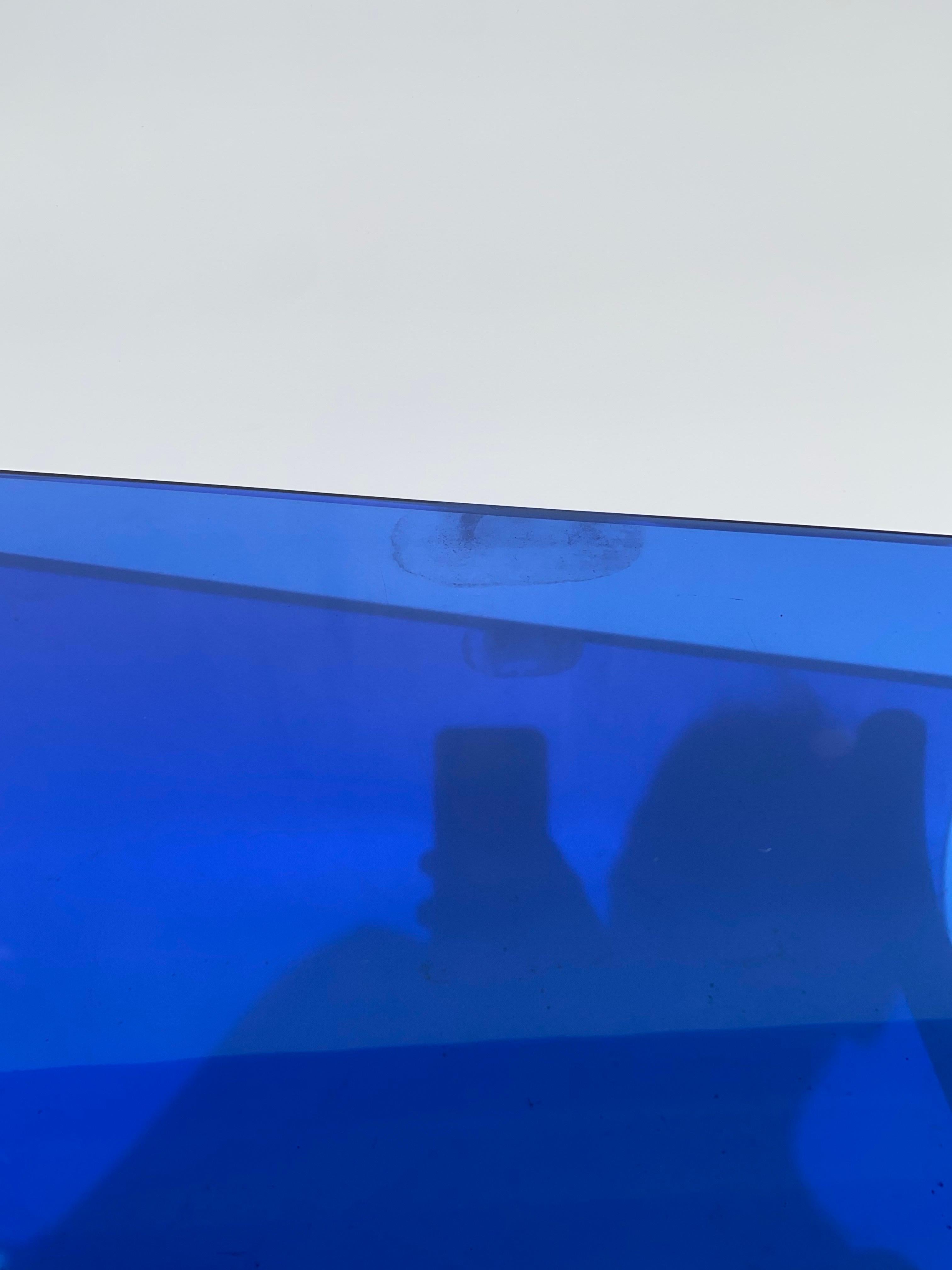 2 x 1950s Fontana Arte Blue Mirror Glass Rectangular Coffee Table Chrome Italian For Sale 9