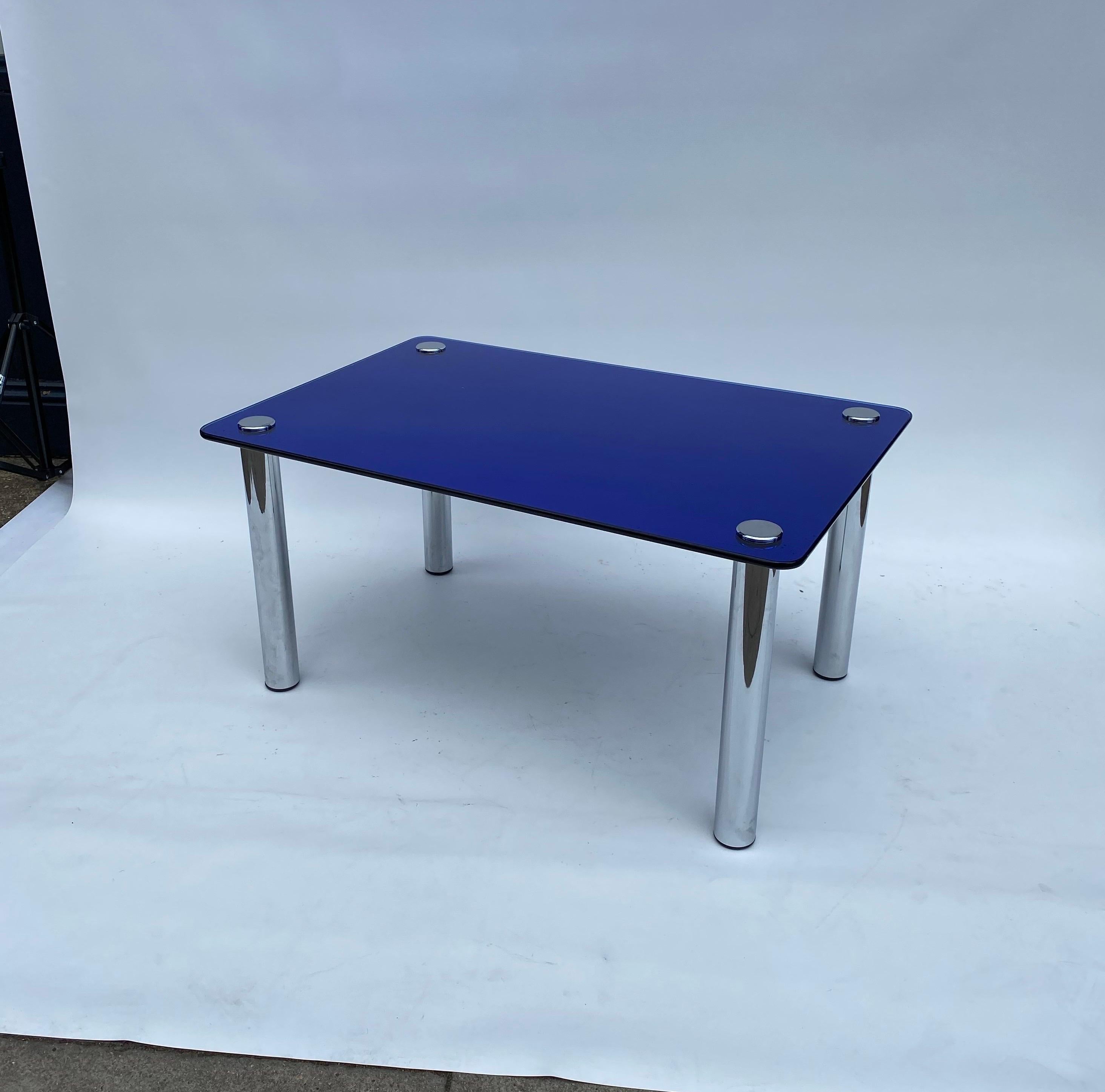 2 x 1950s Fontana Arte Blue Mirror Glass Rectangular Coffee Table Chrome Italian For Sale 10