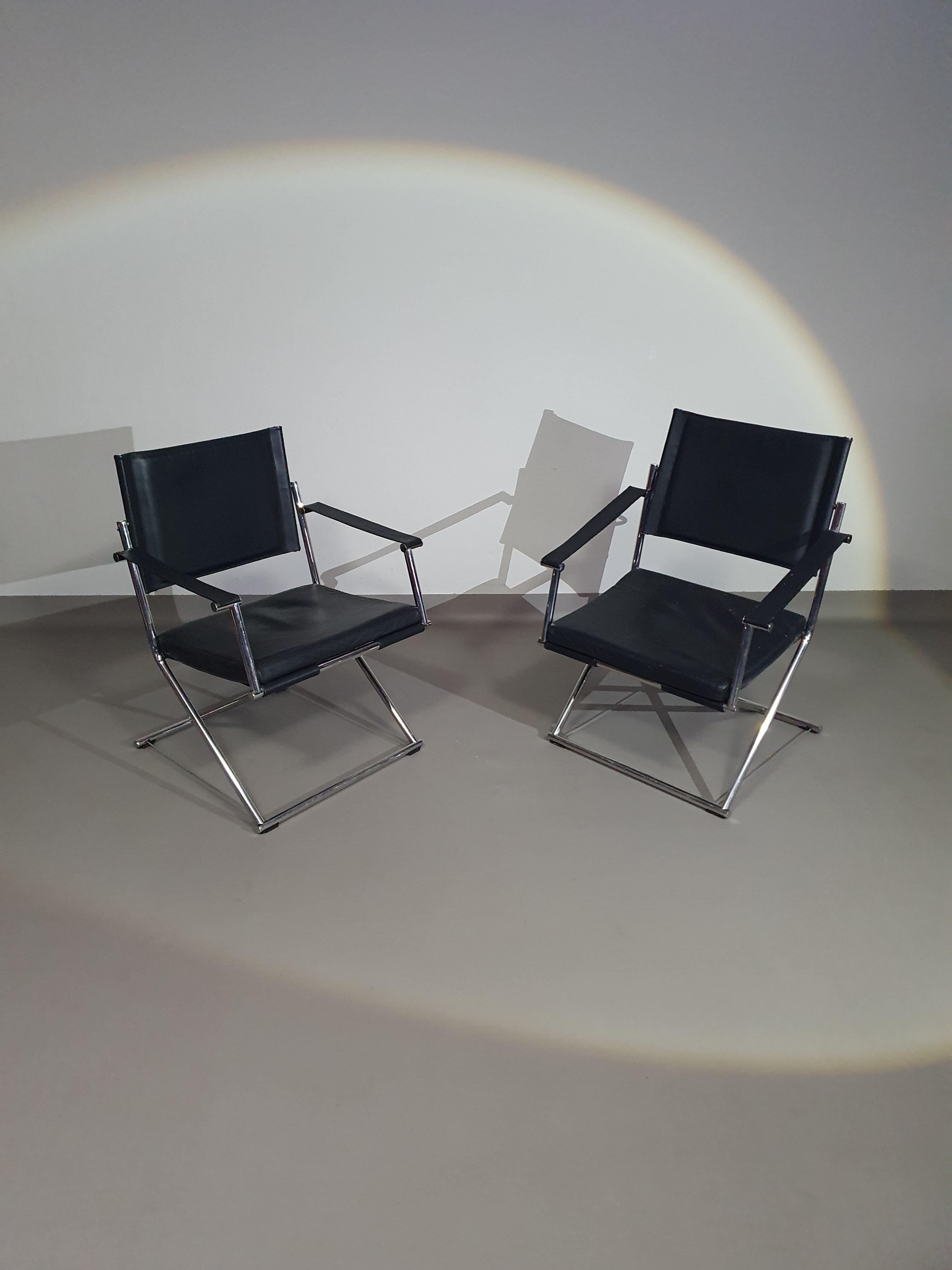 2 x 1986 Mark Singer EUROKA Chaise pliante en cuir/ Campaigner Glider MOMA Modernity en vente 3
