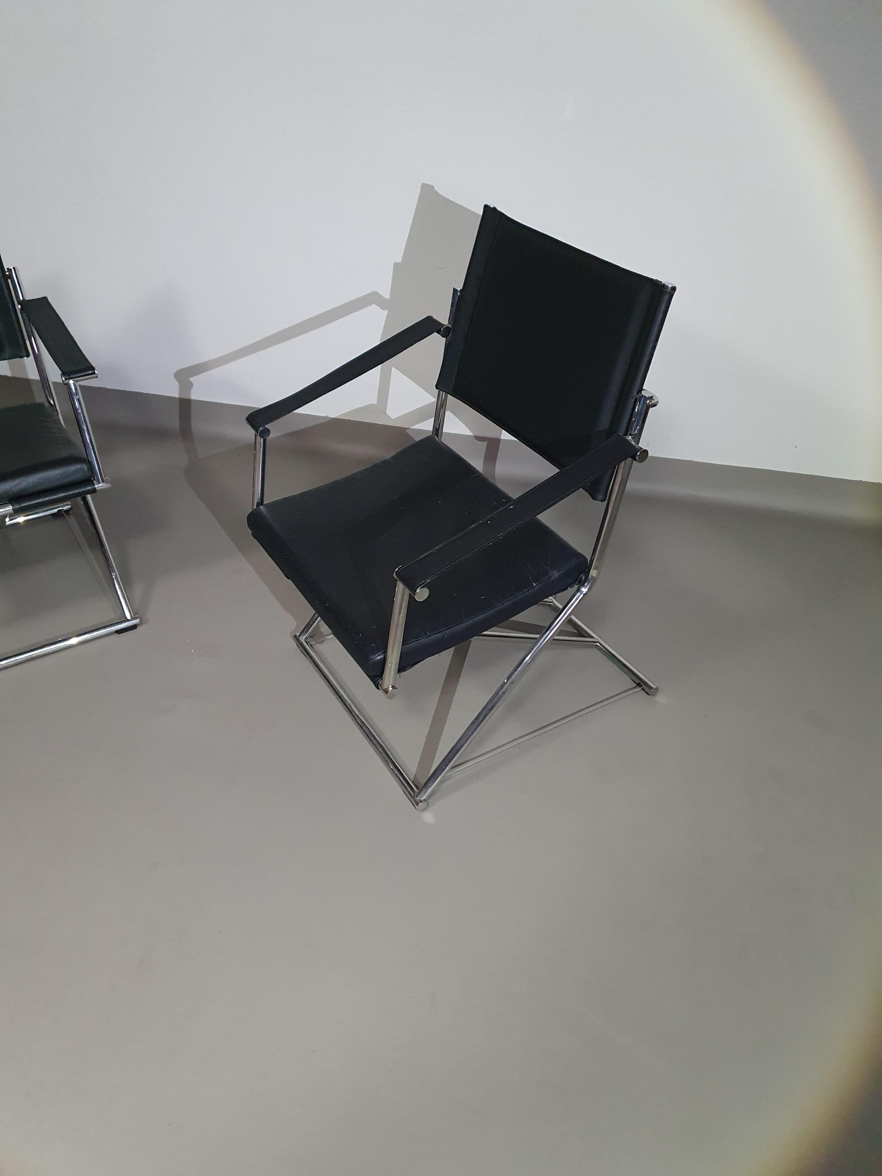 2 x 1986 Mark Singer EUROKA Leather/ Campaign Folding Chair Glider MOMA Modern For Sale 5