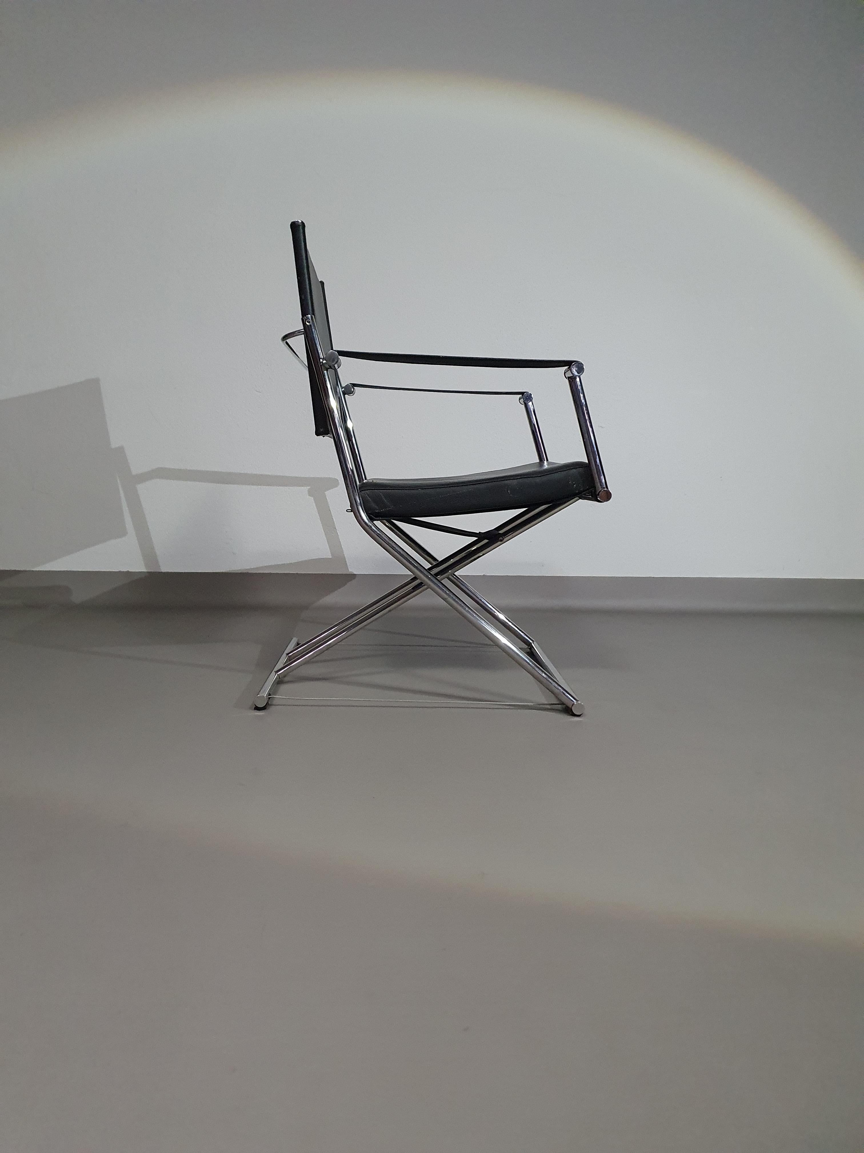 2 x 1986 Mark Singer EUROKA Leather/ Campaign Folding Chair Glider MOMA Modern For Sale 6