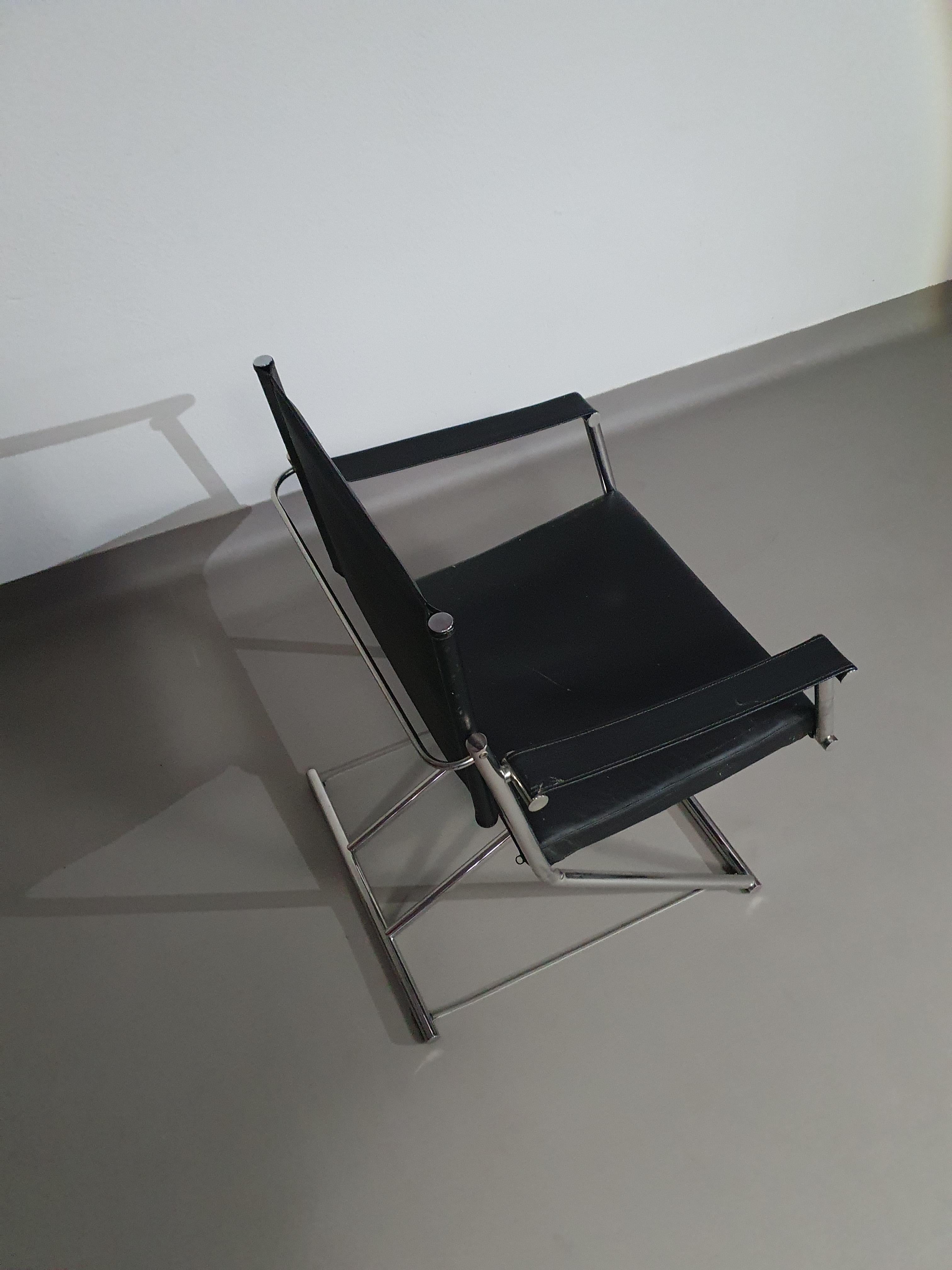 2 x 1986 Mark Singer EUROKA Leather/ Campaign Folding Chair Glider MOMA Modern For Sale 7