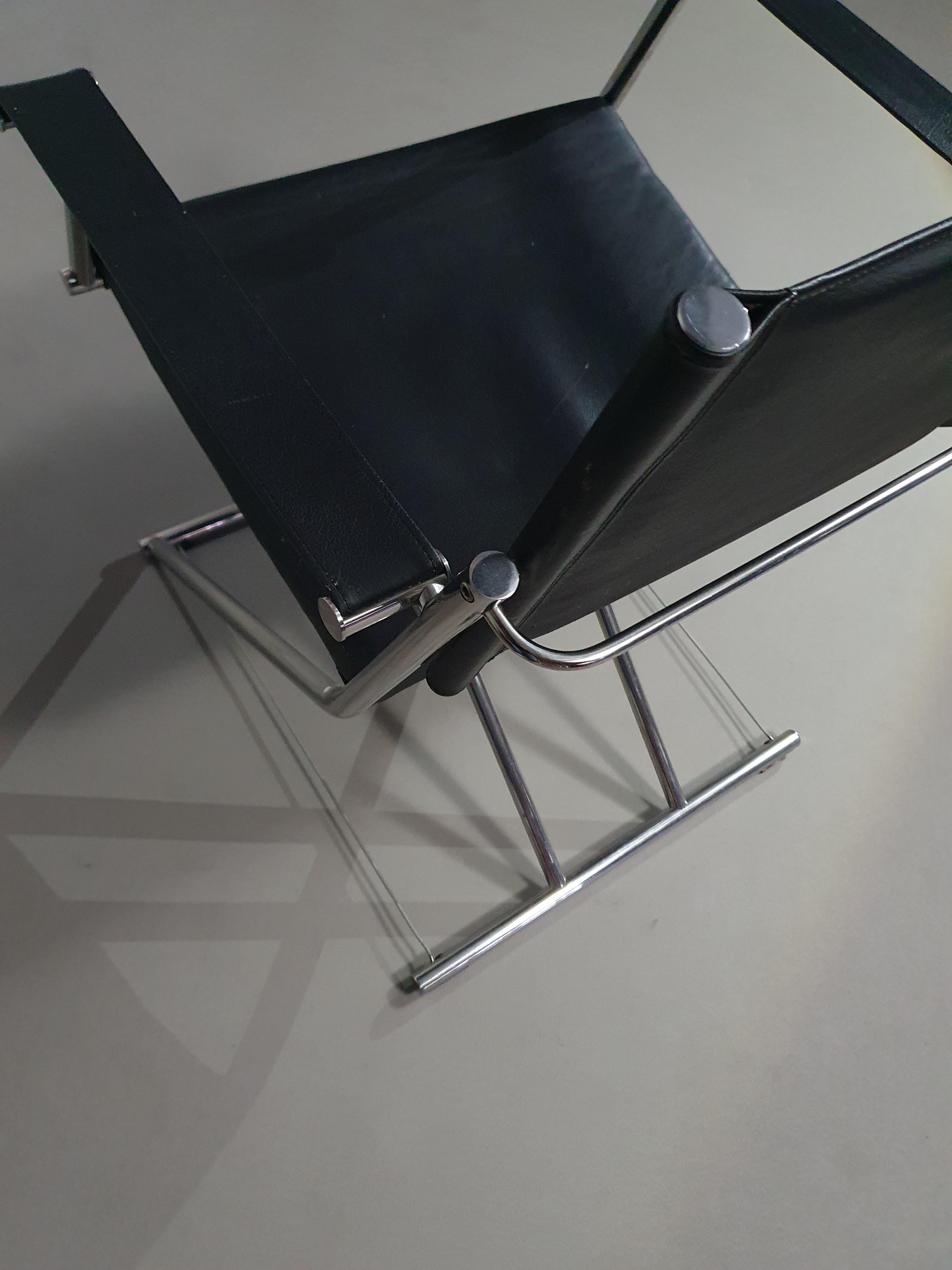 2 x 1986 Mark Singer EUROKA Leather/ Campaign Folding Chair Glider MOMA Modern For Sale 9