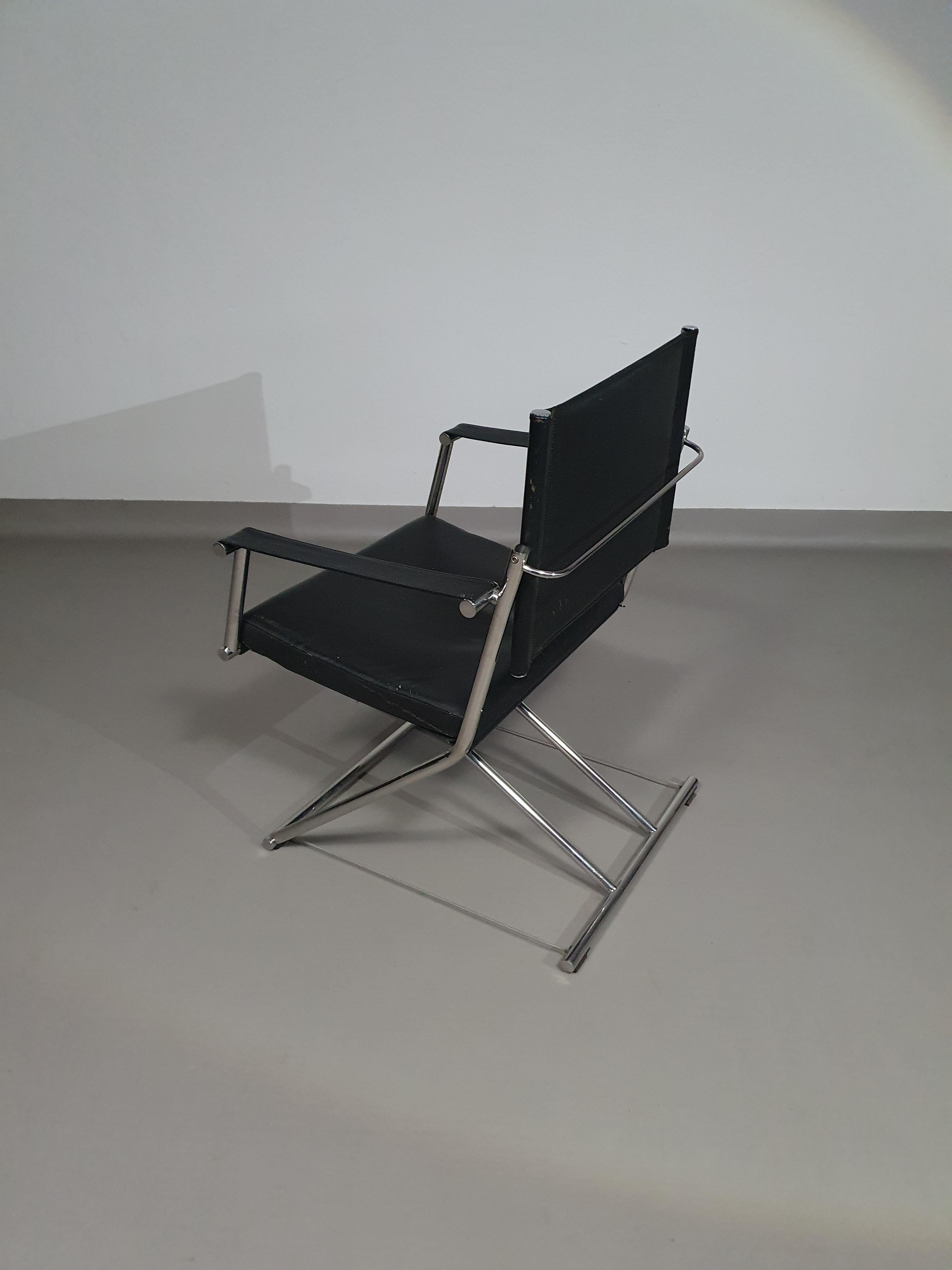 Other 2 x 1986 Mark Singer EUROKA Leather/ Campaign Folding Chair Glider MOMA Modern For Sale