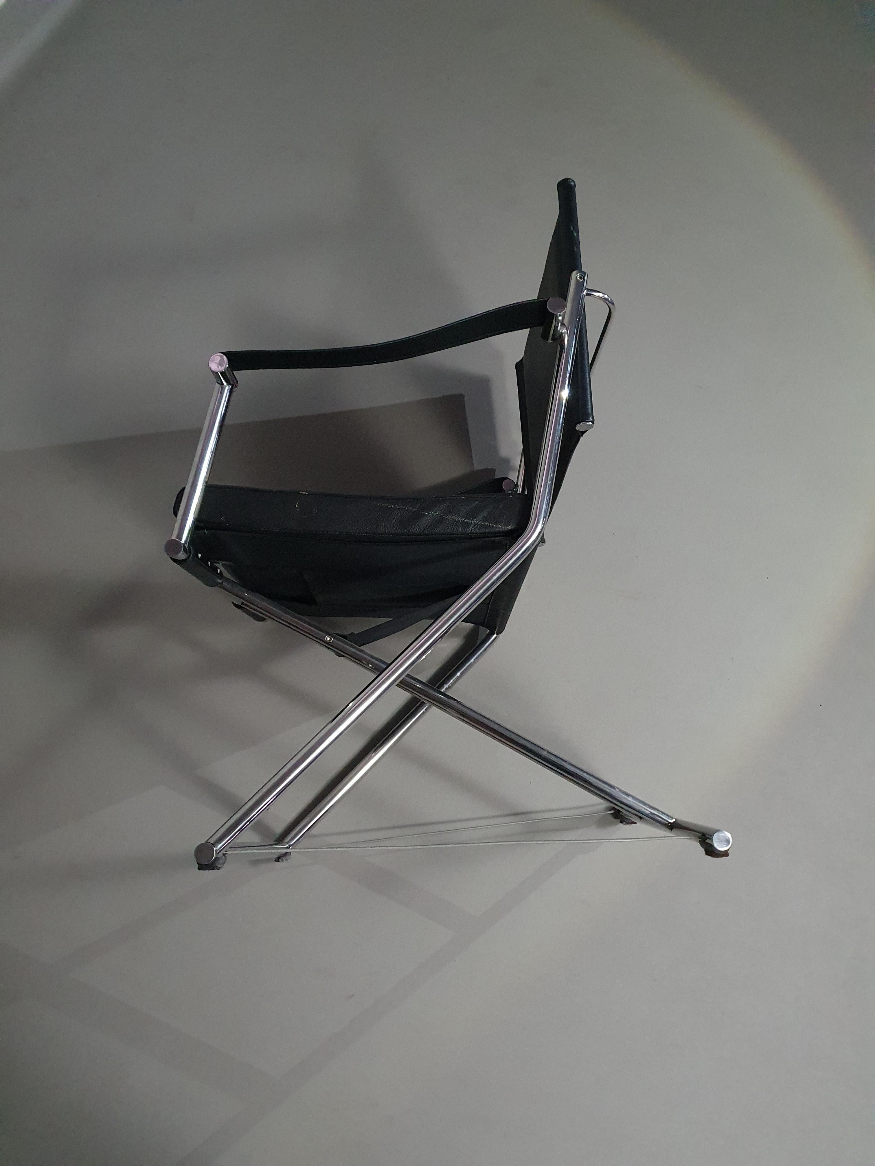 2 x 1986 Mark Singer EUROKA Leather/ Campaign Folding Chair Glider MOMA Modern In Good Condition For Sale In WEERT, NL