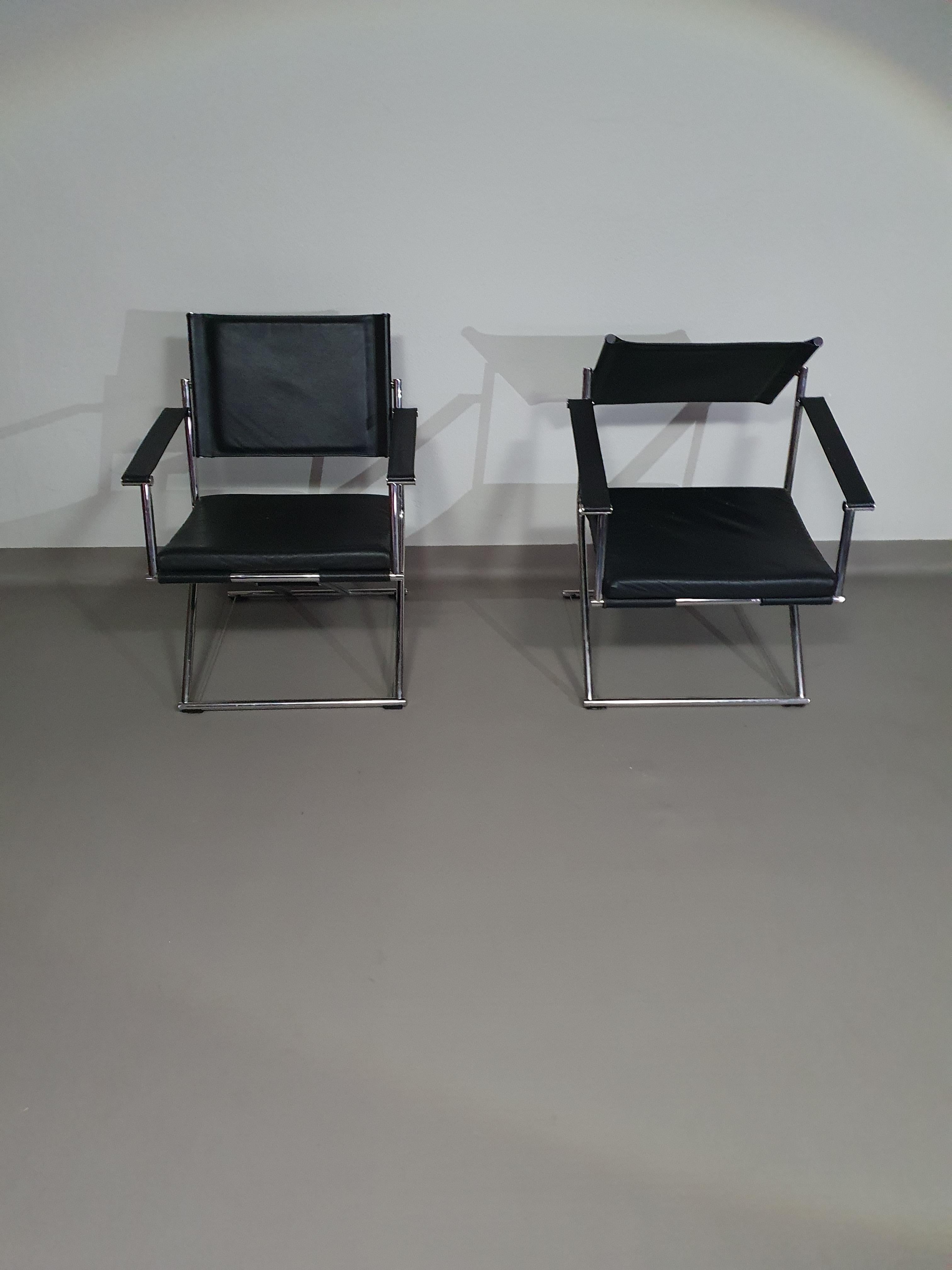 2 x 1986 Mark Singer EUROKA Chaise pliante en cuir/ Campaigner Glider MOMA Modernity en vente 1
