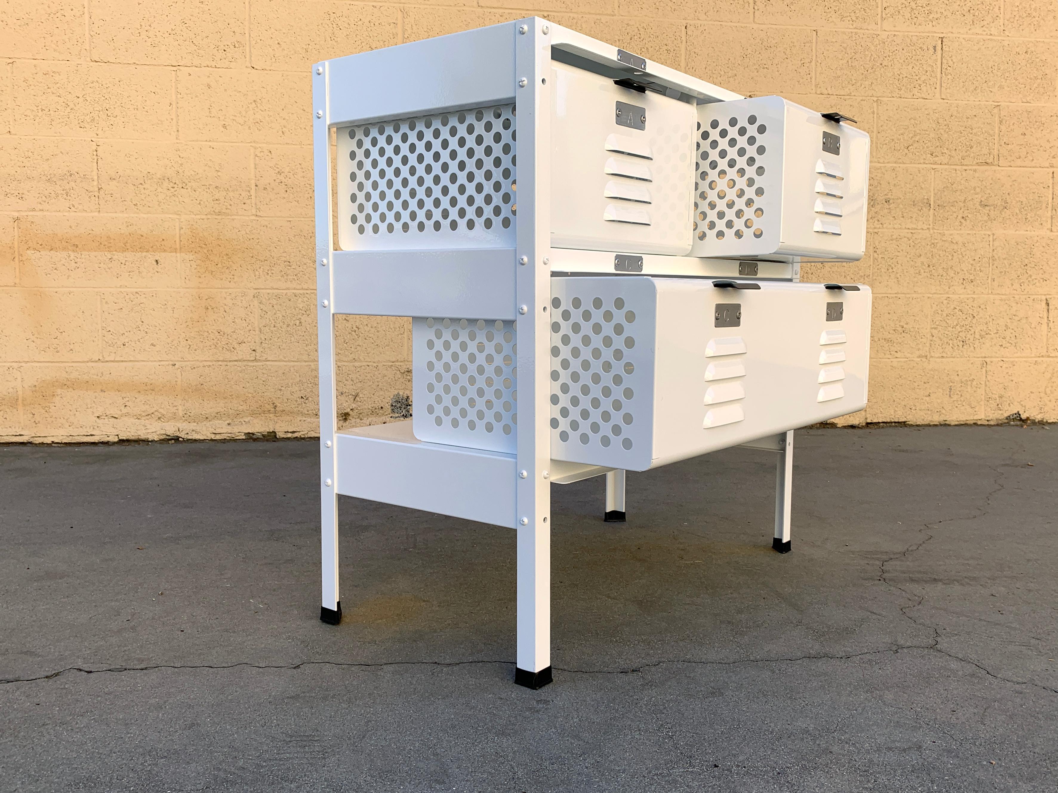 Mid-Century Modern 2 x 2 Locker Basket Unit in White on White, Newly Fabricated to Order For Sale