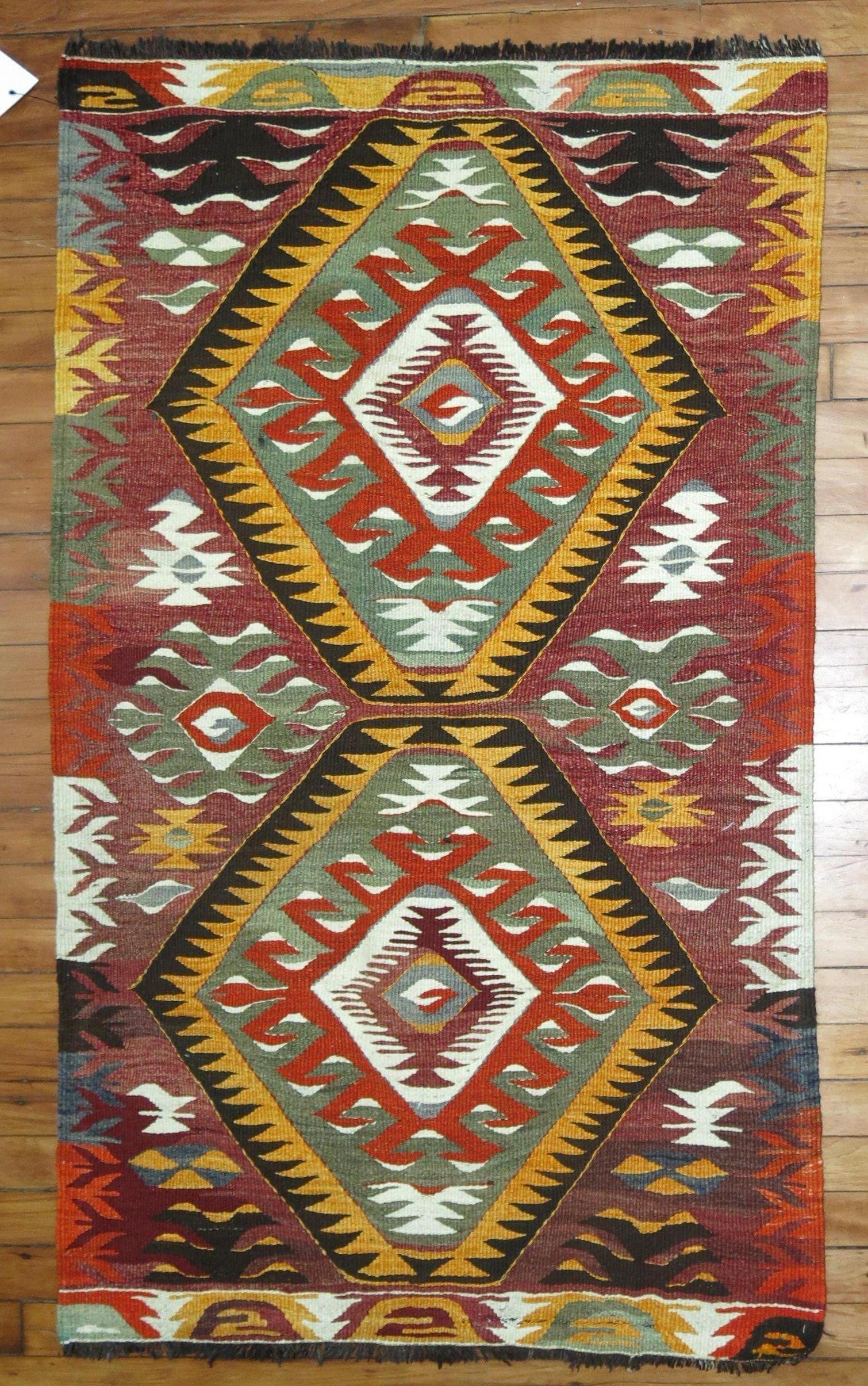 Hand-Knotted Tribal Mid-20th Century Hand Knotted Geometric Colorful Turkish Kilim For Sale