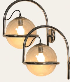 2 x Big Glass Ball Wall Lamp by Kinkeldey, Germany, Chrome Frame, 1970s