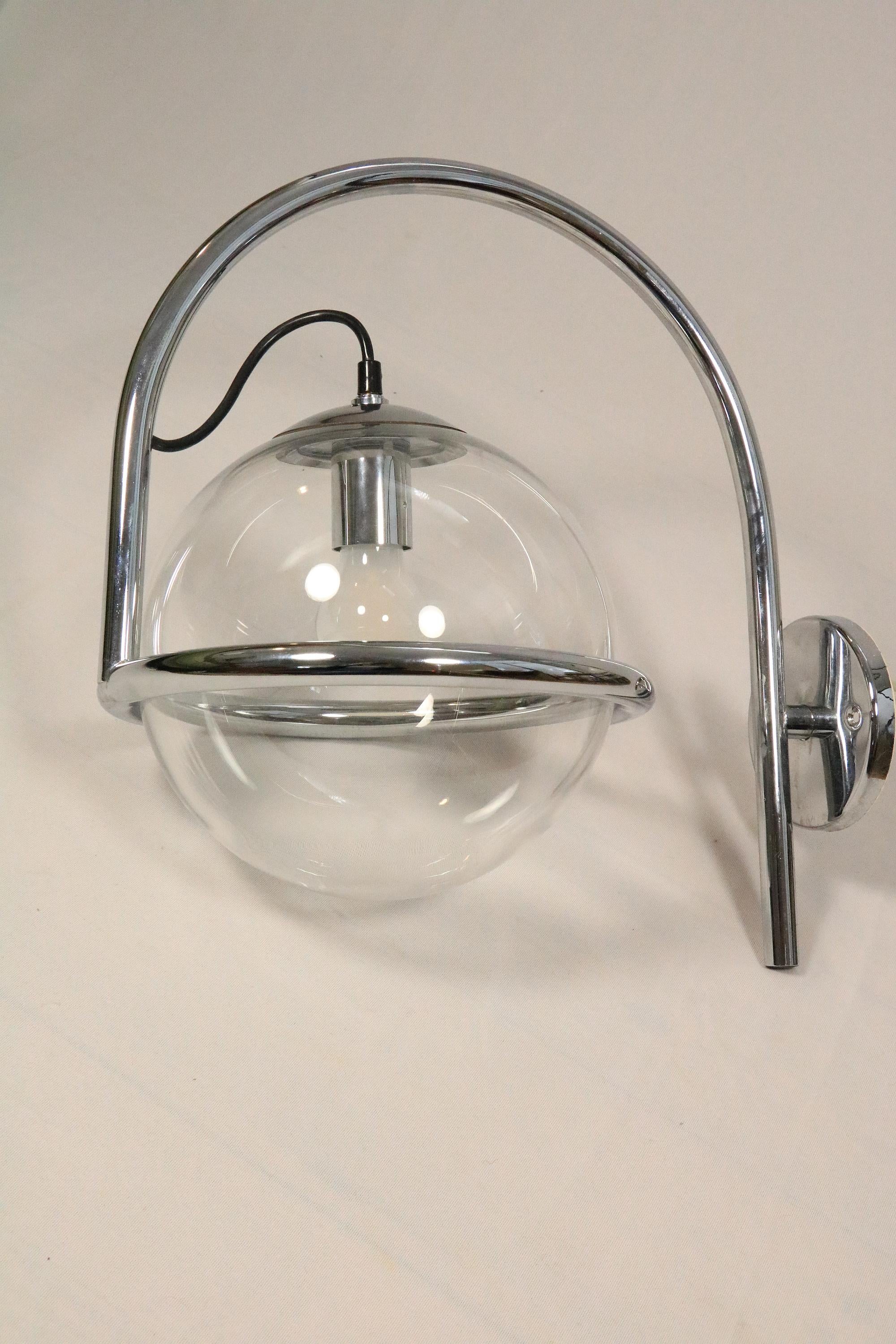 2 x Big Glass Ball Wall Lamp by Kinkeldey, Germany, Chrome Frame, 1970s In Good Condition In Berlin, BE