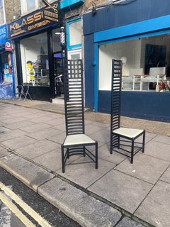 2 x Sedie Dopo Charles Rennie Mackintosh in metallo con schienale alto Hill House anni '80