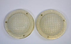 2 x Elegant German Wall Sconce or Ceiling Lamp, Ice Glass, by Fischer, 1970s