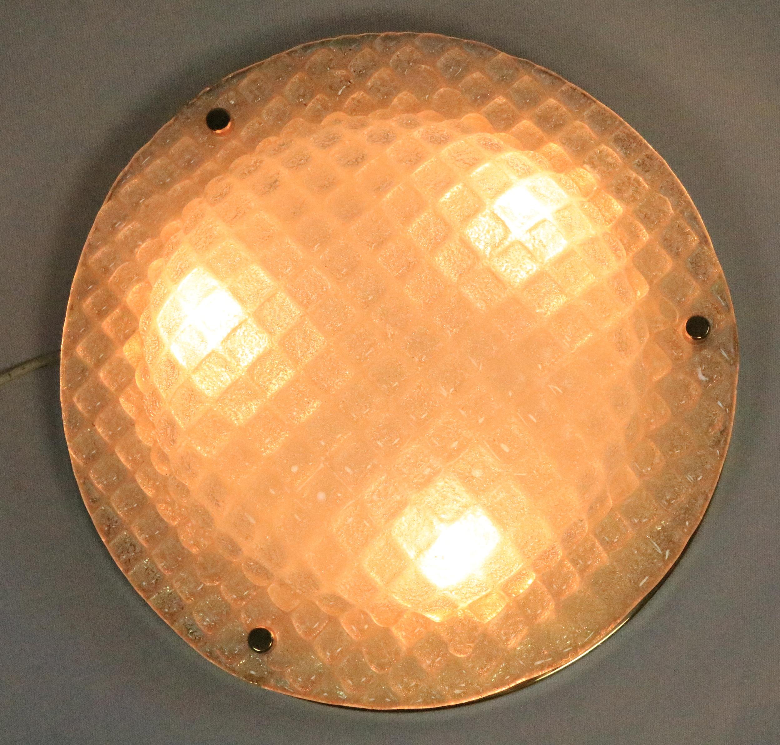 2 x Elegante deutsche Wandleuchte oder Deckenleuchte, Eisglas, von Fischer, 1970er Jahre im Angebot 1