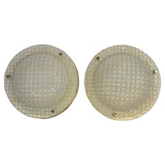 2 x Elegant German Wall Sconce or Ceiling Lamp, Ice Glass, by Fischer, 1970s