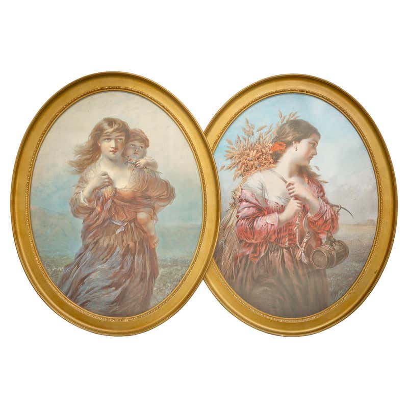 Art Deco Framed Prints, Signed, Fashion Models Work, Gilt Framed