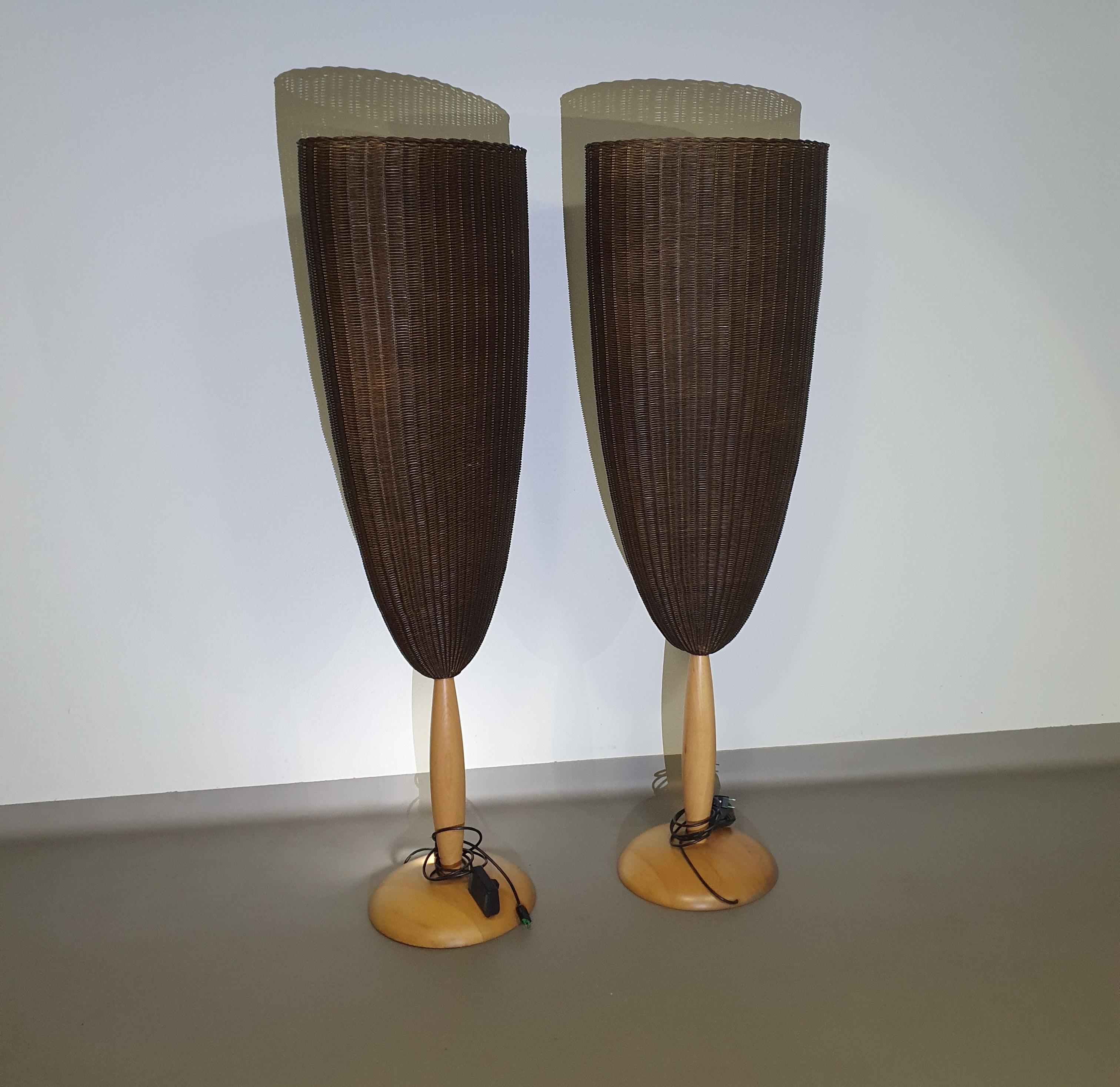 Organic Modern 2 x Marco Agnoli for Pierantonio Bonacina XL / Flûte Floor Lamp in Cane and Wood For Sale