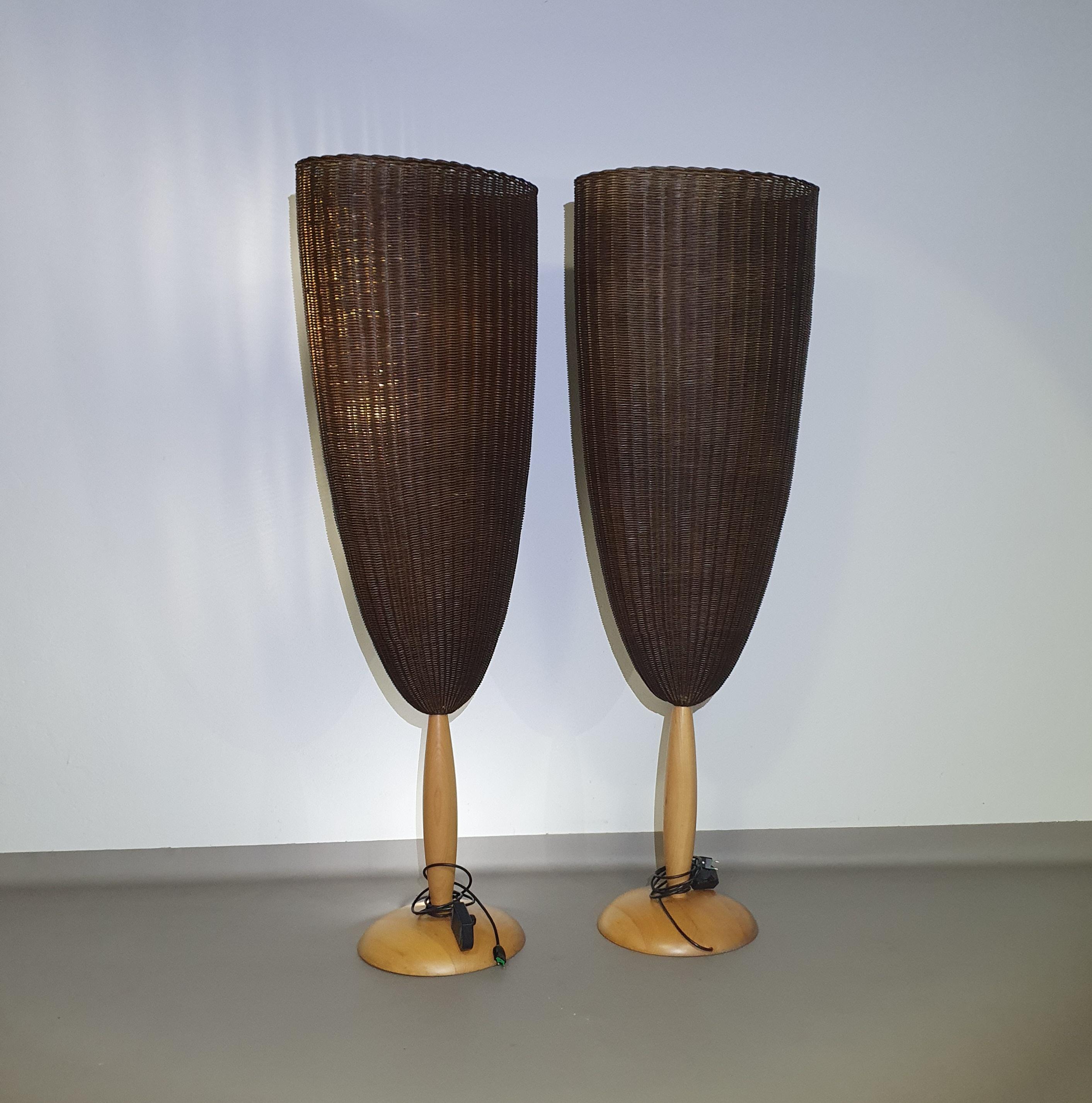 2 x Marco Agnoli for Pierantonio Bonacina XL / Flûte Floor Lamp in Cane and Wood In Good Condition For Sale In WEERT, NL
