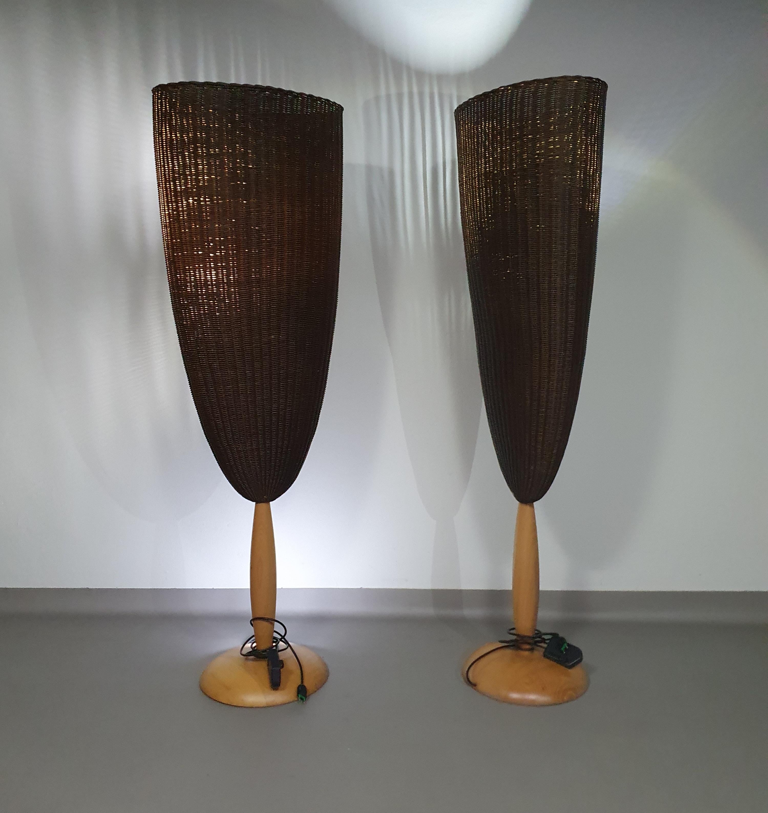 2 x Marco Agnoli for Pierantonio Bonacina XL / Flûte Floor Lamp in Cane and Wood For Sale 1