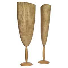 2 x Marco Agnoli for Pierantonio Bonacina XL / Flûte Floor Lamp in Cane and Wood