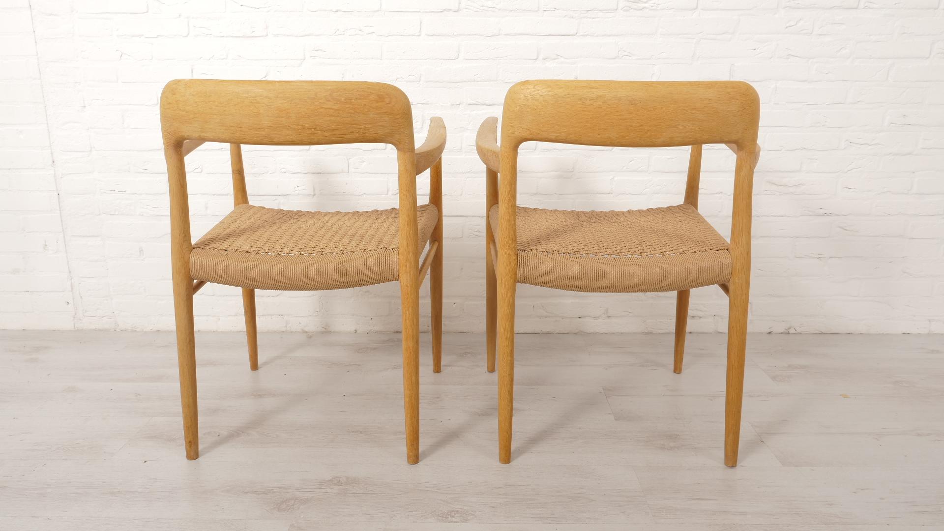 2 x Niels Otto Moller dining chairs  Model 56  Oak  Restored For Sale 7