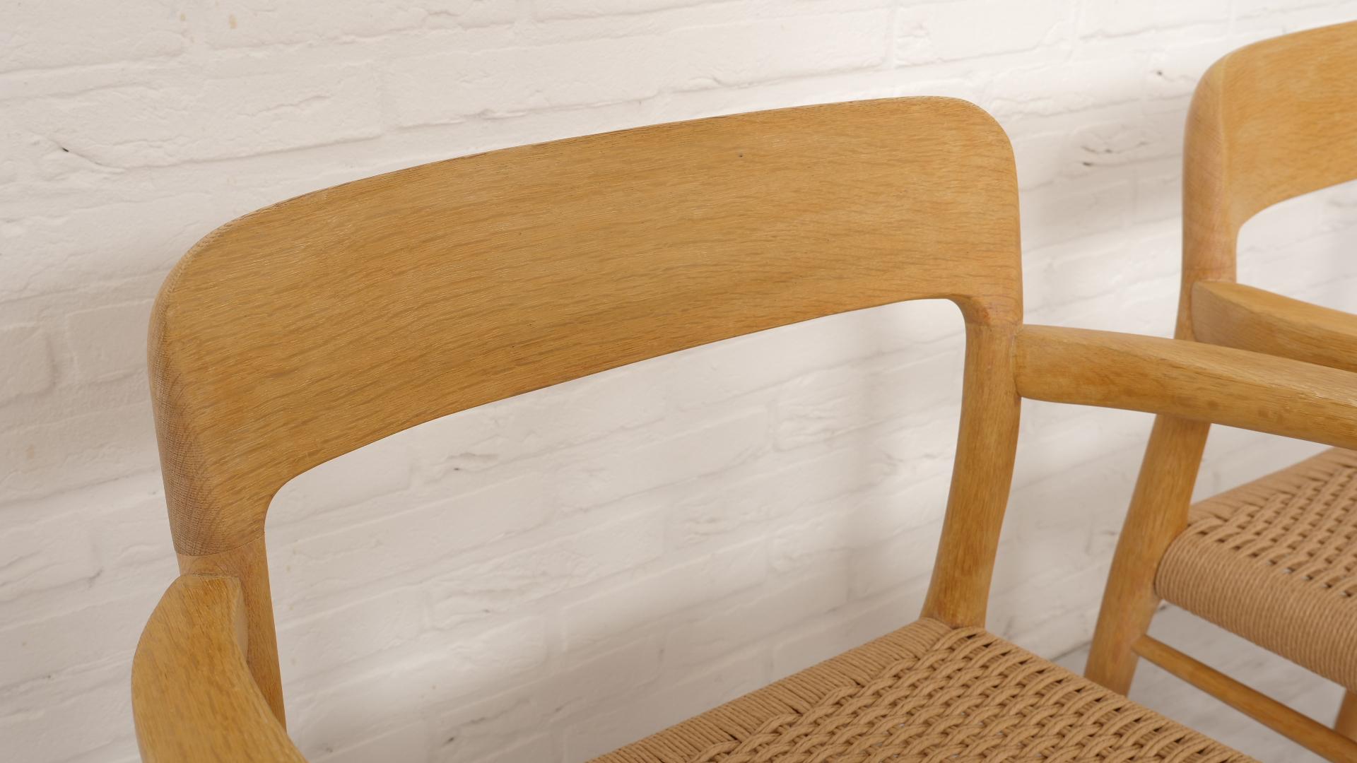 Papercord 2 x Niels Otto Moller dining chairs  Model 56  Oak  Restored For Sale