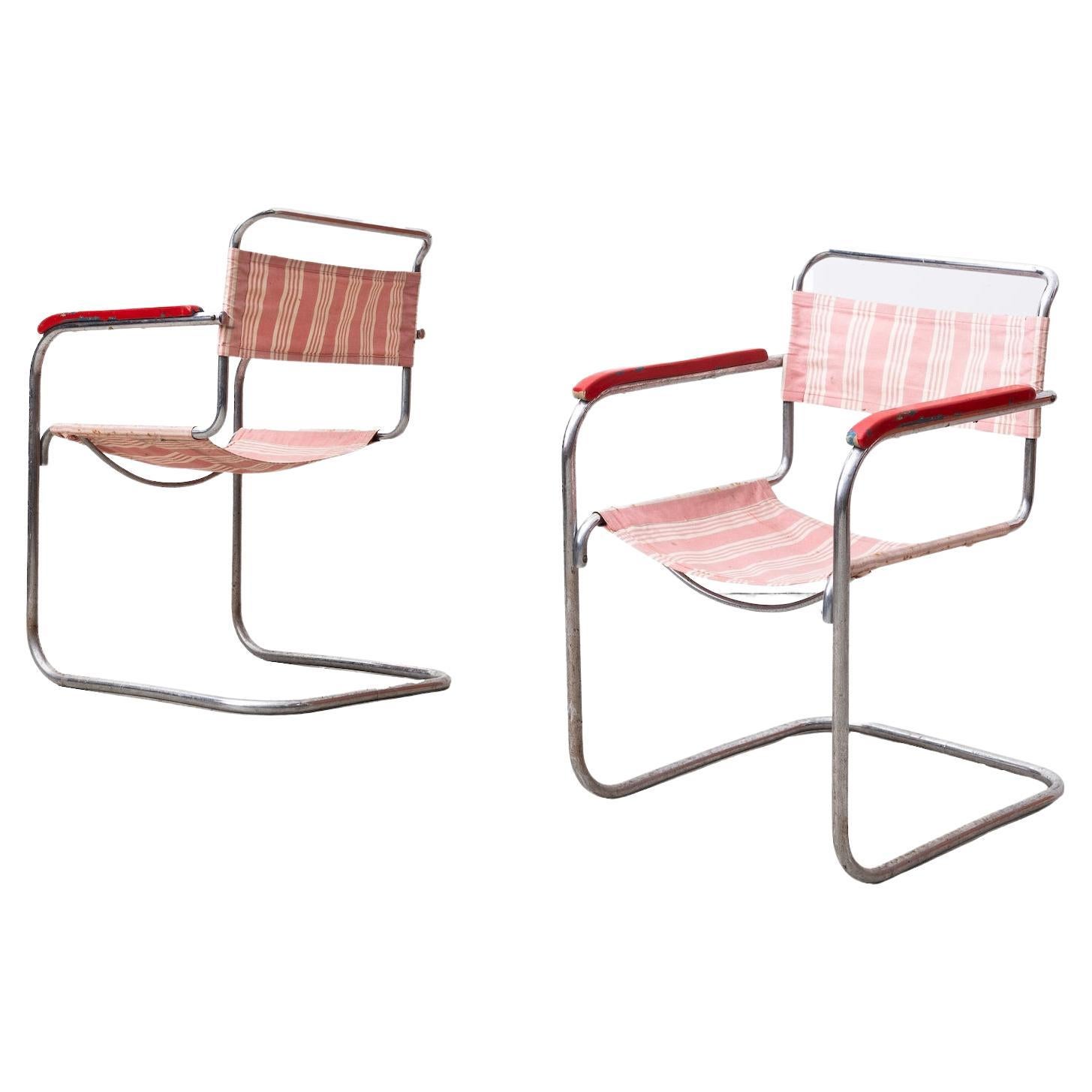 2 x Original Bauhaus Stahlrohr Stuhl, Marcel Breuer für Slezak (Modell K8), 1930 im Angebot