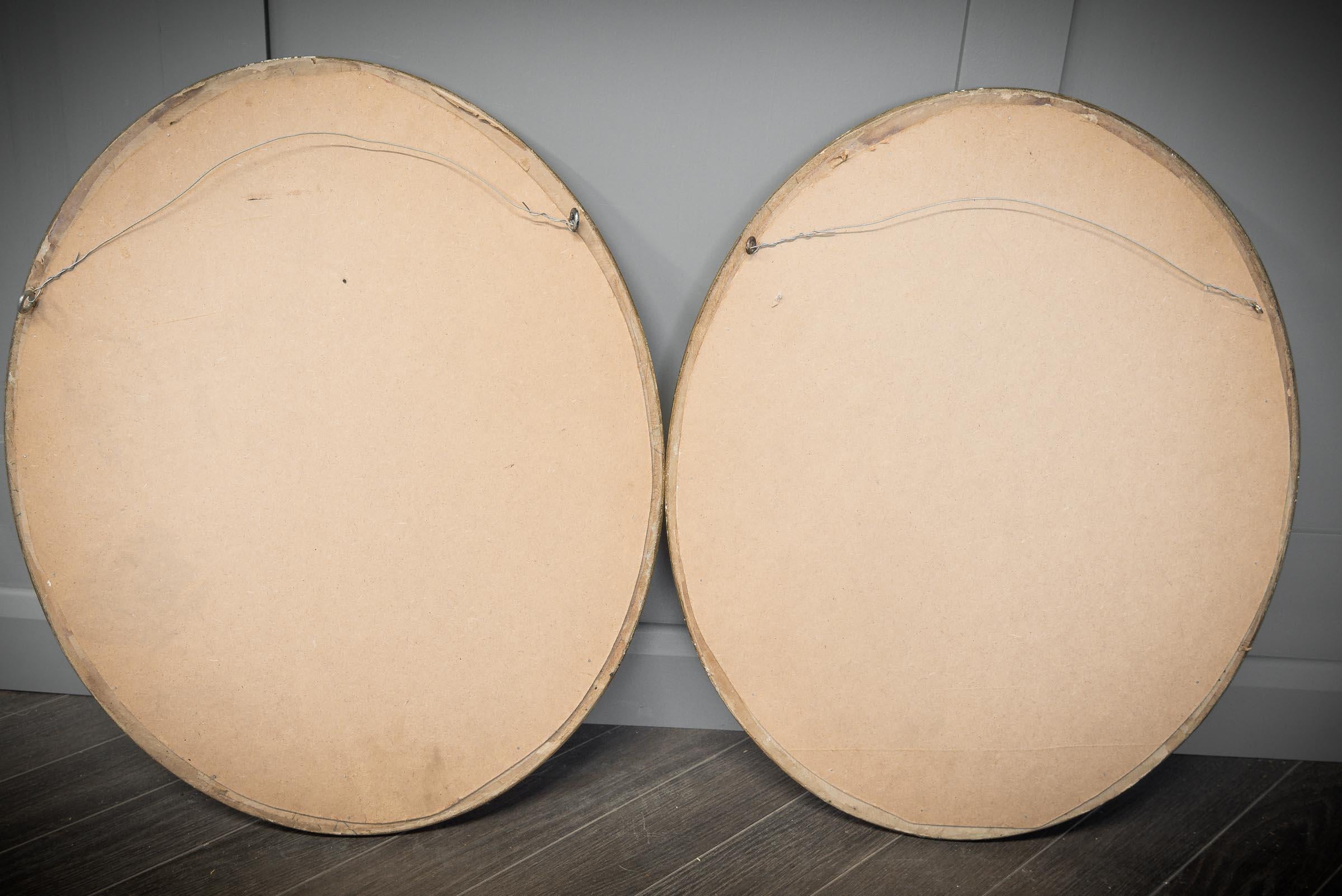 2 x Oval Plaster Decorated Mirrors In Good Condition For Sale In Alton, GB