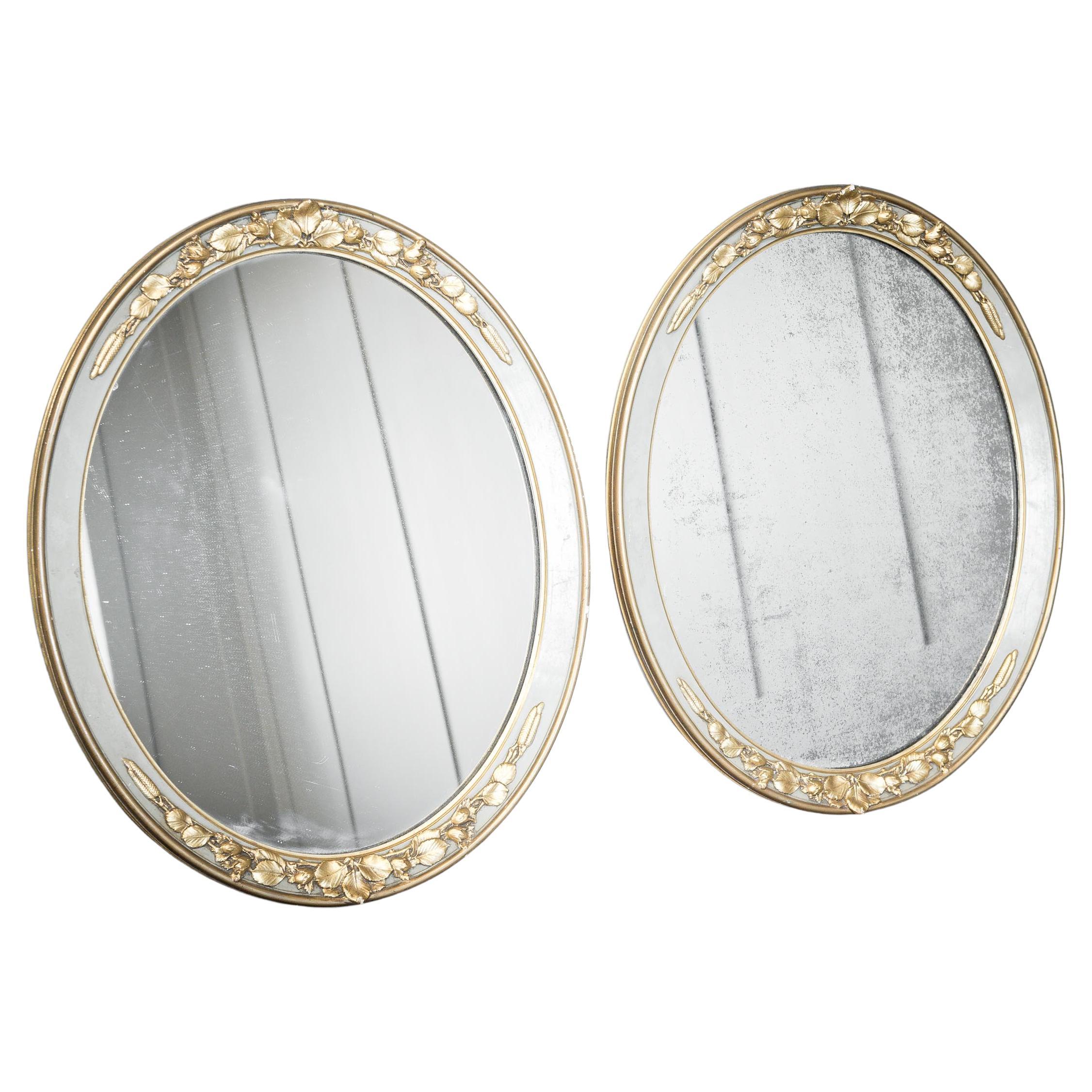 2 x Oval Plaster Decorated Mirrors For Sale