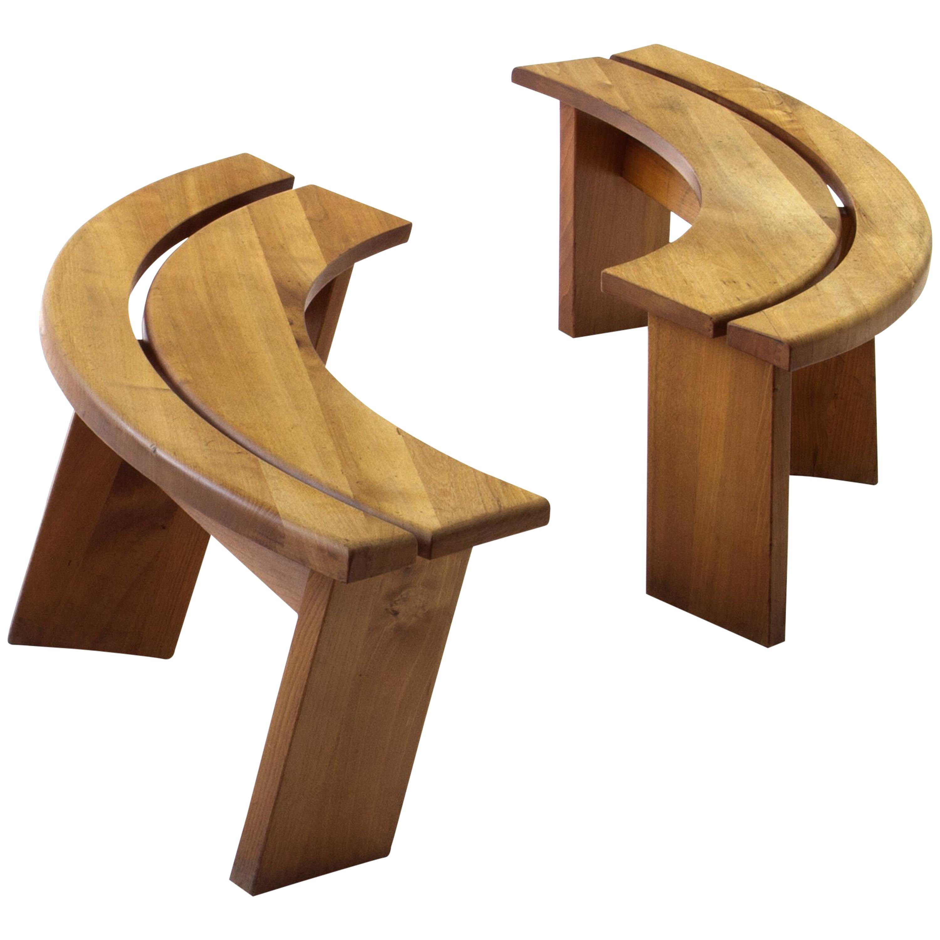 2 x Pierre Chapo S38A Bench in Solid Elm, France 1960s