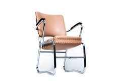 2 x Pink Midcentury Steelpipe-Armchair with rotatable seat (Netherlands, 1945)