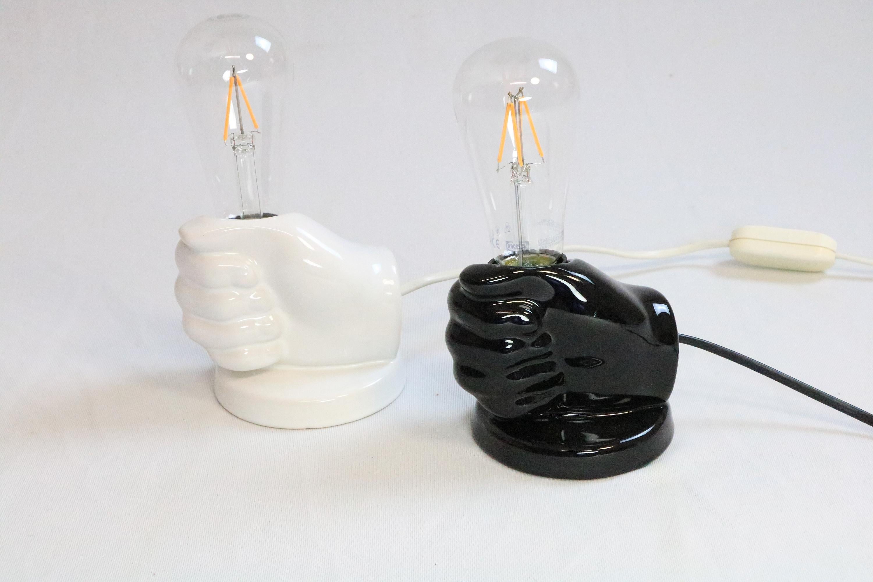 2 x Small Pottery Table Lamp, Hand, Black / White, 1980s, by Aro Germany For Sale 5