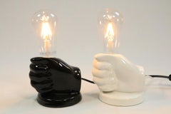 2 x Small Pottery Table Lamp, Hand, Black / White, 1980s, by Aro Germany
