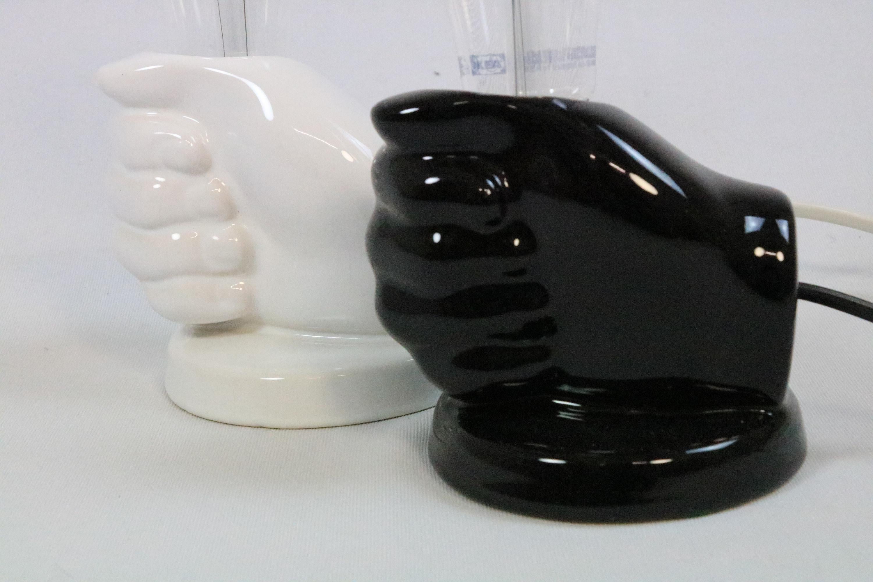 2 x Small Pottery Table Lamp, Hand, Black / White, 1980s, by Aro Germany For Sale 1