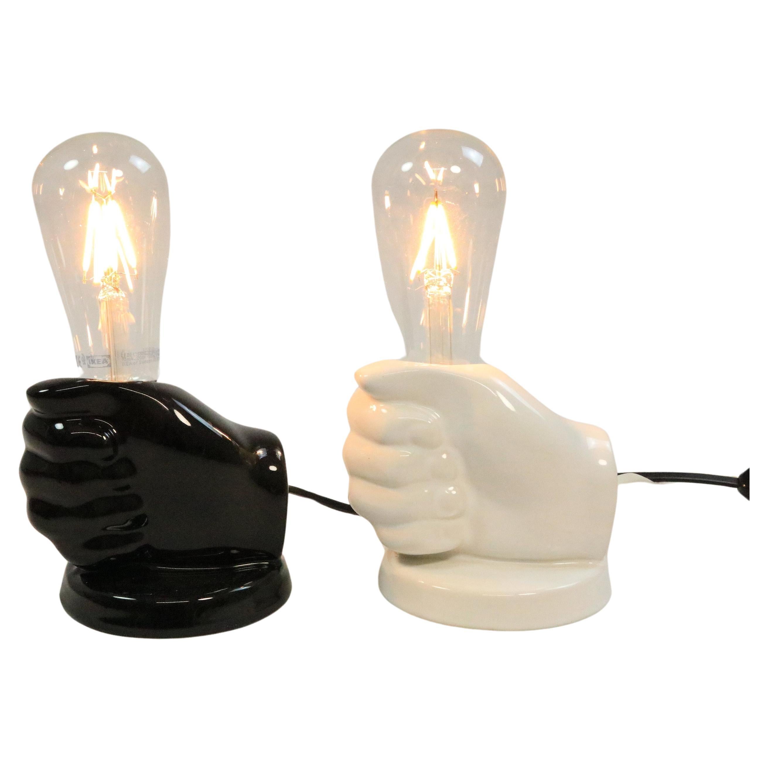 2 x Small Pottery Table Lamp, Hand, Black / White, 1980s, by Aro Germany