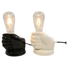 2 x Small Pottery Table Lamp, Hand, Black / White, 1980s, by Aro Germany