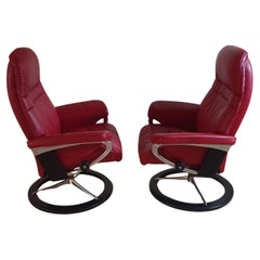 Used 2 x Stressless Aura Recliner chairs with Signature in Cori leather Brick Red