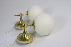 2 x Wall Lamp, Wall Sconce, Glass Balls, by TEMDE, Brass, 1970s
