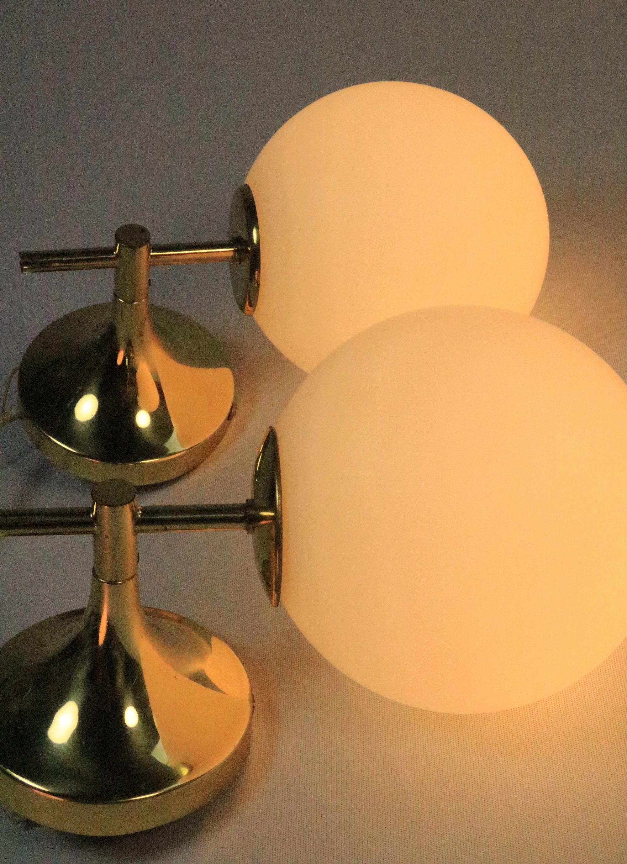 2 x Wall Lamp, Wall Sconce, Glass Balls, by TEMDE, Brass, 1970s For Sale 1