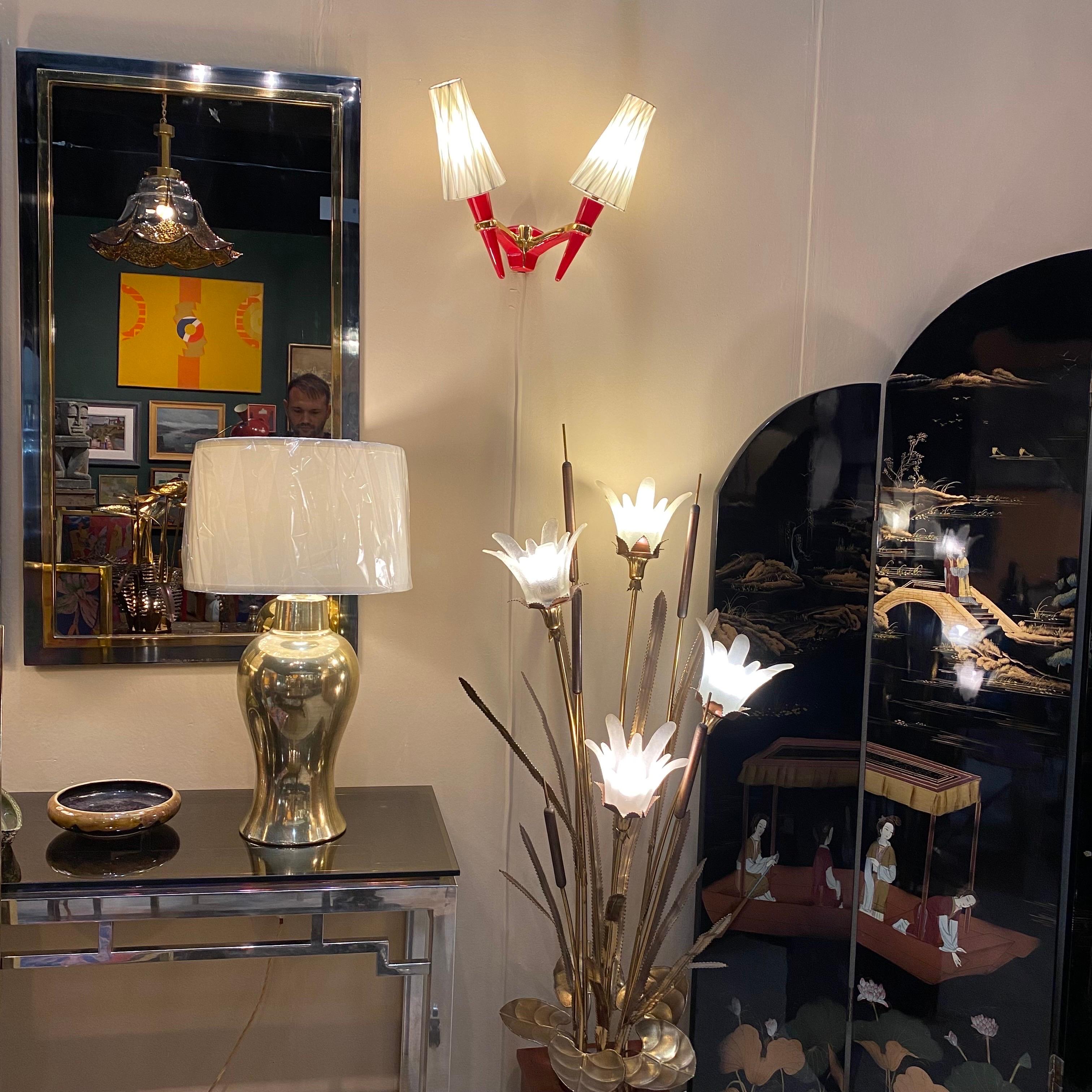 2 x Apliques Candelabro de Cerámica Rojo Dorado Vintage Italian Lamp en venta 11