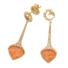 20 & 18 Karat Gold Peach Moonstone Drop Mercer Earrings by Michael Bondanza