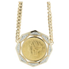 $20 1904 Liberty Coin in 14 Karat Yellow Gold Diamond Bezel Necklace