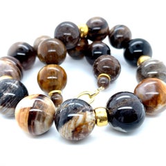 20-22mm Wood Opalite Beaded Necklace with 18k Yellow Gold Rondels, 18 Inches