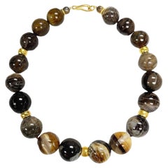 20-22mm Wood Opalite Beaded Necklace with 18k Yellow Gold Rondels, 18 Inches