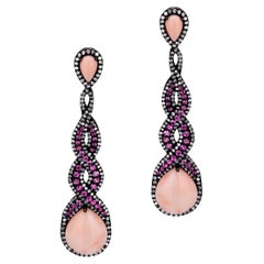 24.77 CTTW. Victorian Peach Coral And Diamond Dangle Earrings