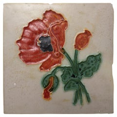 20 Authentic Glazed Art Nouveau Relief Tiles Poppy, Belga, circa 1930s