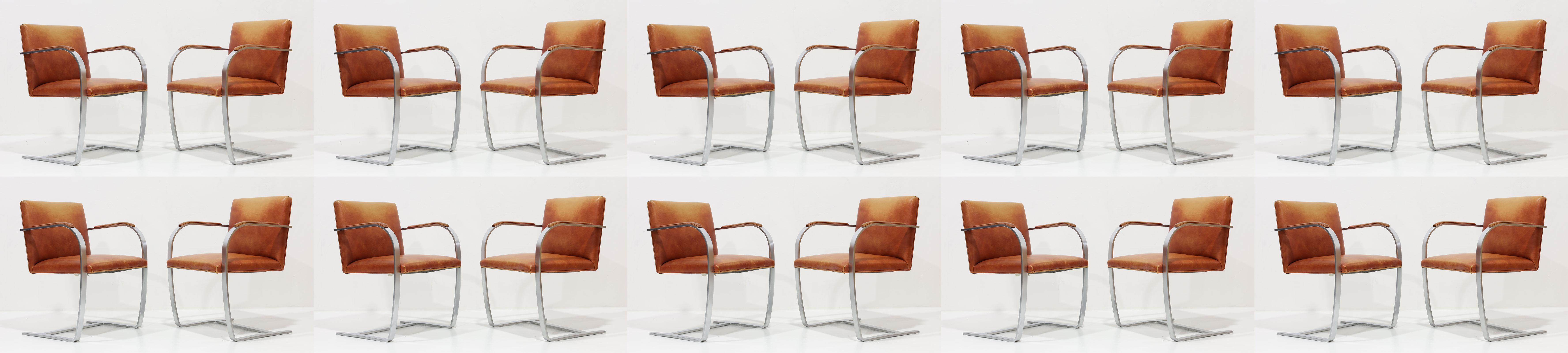 20 verfügbar !! Flachbarer Brünner Stuhl von Knoll aus gebürstetem Stahl, Leder (20. Jahrhundert) im Angebot