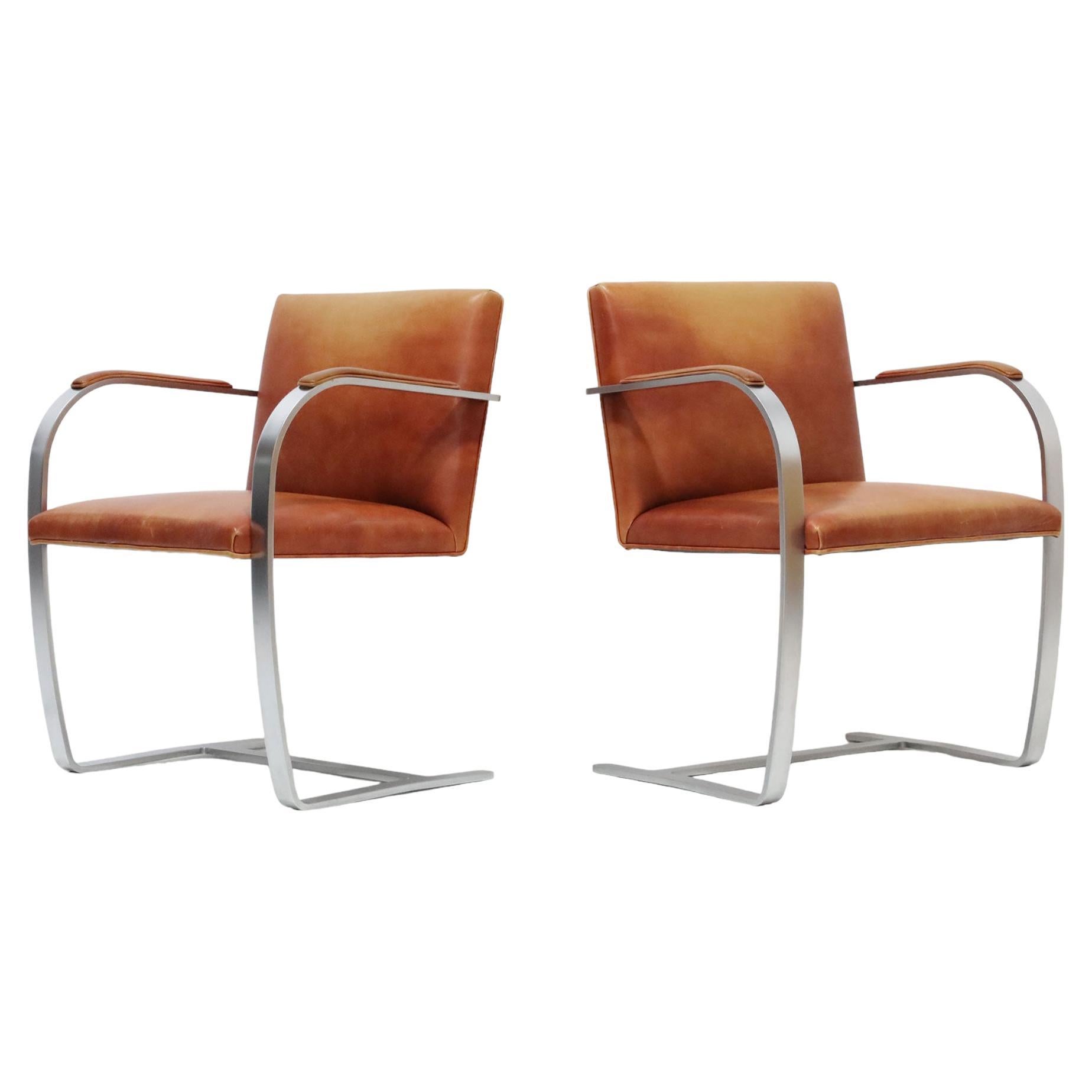 20 Available !! Knoll Flat Bar Brno Chair in Brushed Steel, Leather For Sale
