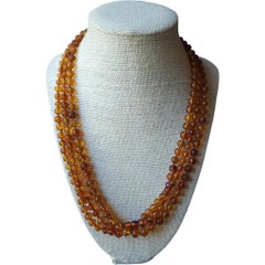20" Bohemian Amber Three-Strand Sterling Silver Bead Necklace